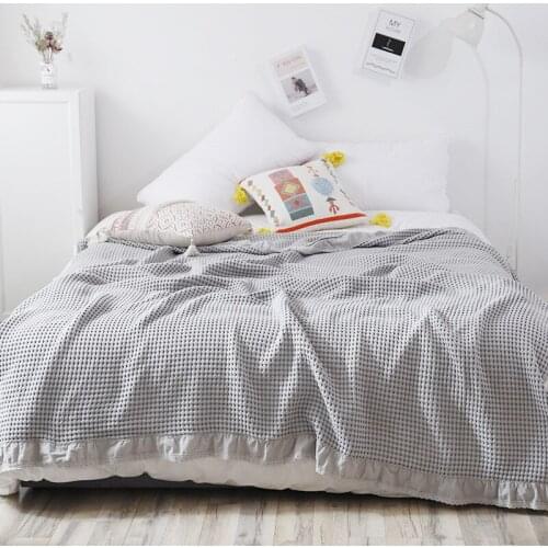 Pure Cotton Waffle Sofa Bed Lace Towel Blanket for Travel Office Single Double Air Condition Thin Bedding Coverlet Soft Blankets