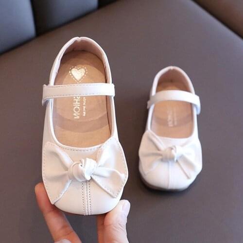 Girls White Pink Bow-knot Princess Leather Shoes For Kids Child British College Style School Flat Dance Single Shoes New Autumn