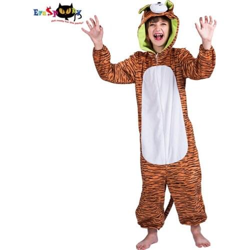 Eraspooky 3-12T Lovely Animal Jumpsuit Stripe Tiger Cosplay Halloween Costume For Kids Onesie Boys Girls Carnival Fancy Dress