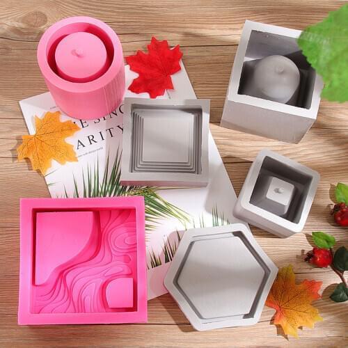Cement Flowerpot Mold Resin Mold Fondant Molds Diy Creative Concrete Nordic Polygonal Round Hole Cement Silicone Mold Baking