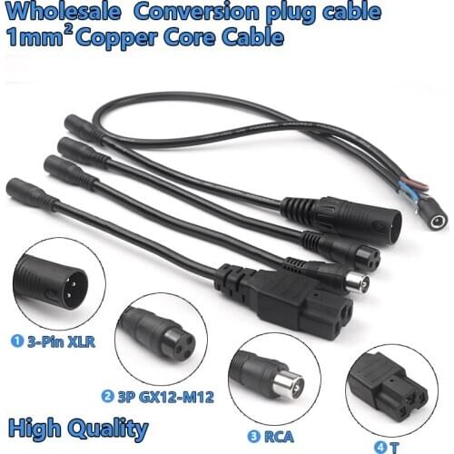 DC5.5*2.1mm female to 3-Pin XLR/RCA/3P GX12-M12 converter cable for 12.6V 14.6V 48V 54.6v Li-ion Charger extension cable cord