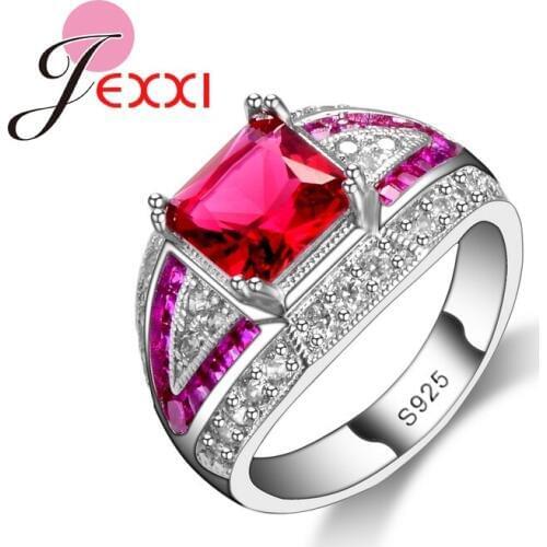 Women Latest Fashion Jewelry Red Crystal Wedding Elegant Rings 925 Sterling Silver Female Anniversary CZ Ring