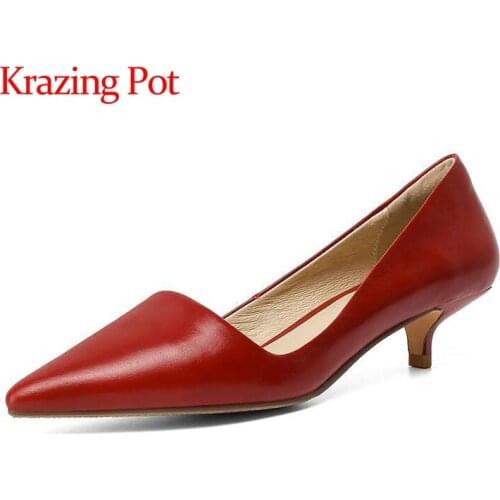 Krazing Pot 2021 spring new arrival genuine leather pointed toe med heel four colors beauty lady dating modern women pumps L72
