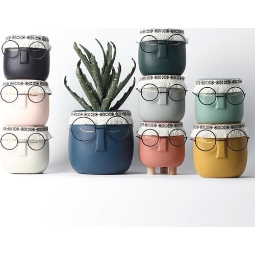 Creative Ceramic Human Face Flower Pots Art Portrait Vase Balcony Succulents Plant Bonsai Pot Crafts Home Decoration Accessories