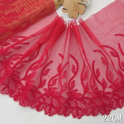 29Yards Embroidered Tulle Lace Trim Red 22cm Wide Vintage Mesh Embroidery Fabric for Bra Underwear Accessories