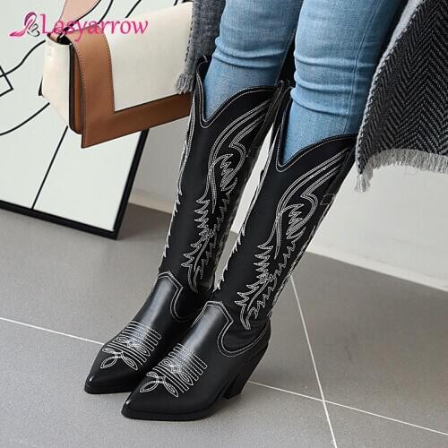 Lasyarrow 2020 Wholesale Big Size 31-47 Winter Shoes Woman Western Boots Female Shoes Chunky Heel Riding Boots Shoes Women