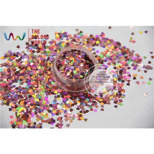 TCA911 Laser Light Pink Color Heart Shape 3MM Size Glitter Specular luster glitter for nail,tatto,Art decoration and others