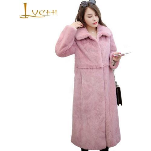 LVCHI long Coats winter womens Real fur mink,pink Fur fashion Winter down jacket for women mink fur,Import Velvet Bodycon style