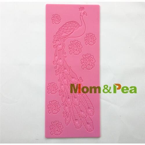 Mom&Pea GX150 Free Shipping Peacock Silicone Lace Mold Cake Decoration Fondant Cake 3D Mold Food Grade Silicone Mould