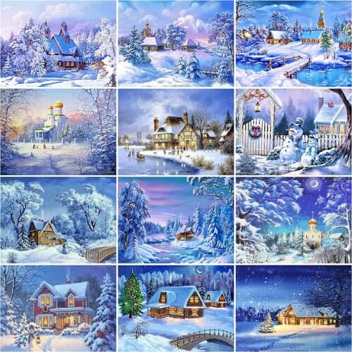 MomoArt Diamond Mosaic DIY House Full Square Drill Diamond Painting Winter Landscape Picture Of Rhinestones Embroidery Wall Art