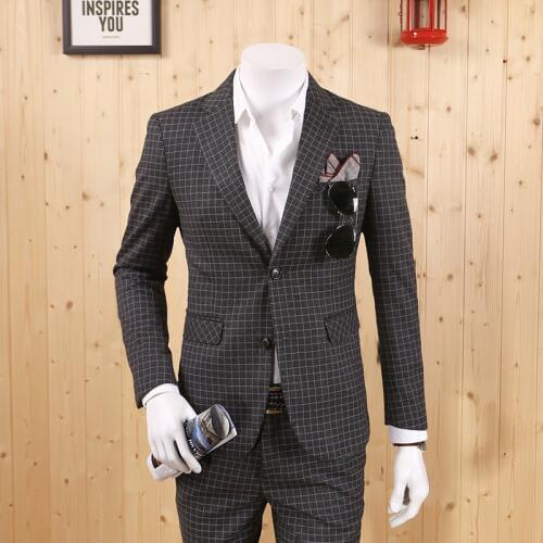 Men Clothing 2018 New Arrival Spring Autumn Grey Small Plaid England Style Casual Business Slim Suits Fashion Men Blazer Leisure