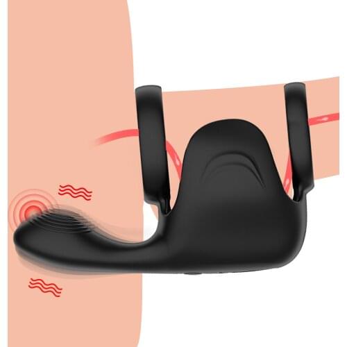 Male Testicle Vibrators for Men Penis Massager Double Ring Delay Ejaculation Penis Vibrating Cock Ring Scrotum Massager Vibrator