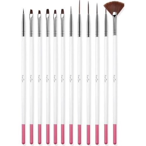 12pcs Nail Art UV Gel Brush Set Pen Long Tail Brush Pen Nail Art Builder Flat Crystal Painting Drawing Carving Pen Manicure Tool