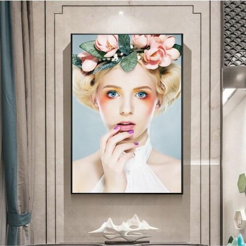 Nordic Pink Flowers beautiful Girl Poster Pictures Wall Art Cartoon Exquisite Watercolor Canvas Painting For Bedroom Home Decor