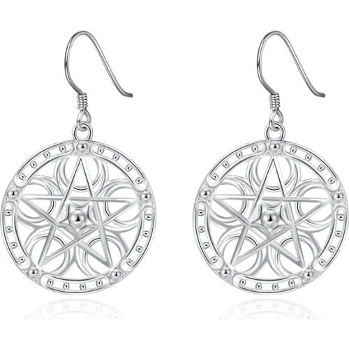 New Hot 925 Sterling Silver Fashion Carved five-pointed star Earrings for Women Party High Quality Jewelry GiftS Drop Earrings