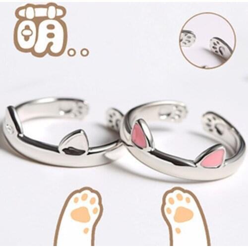 New Arrival Silver Color Cat Ear Finger Ring Cute Fashion Jewelry Ring For Women Young Girl Child Gift Adjustable Ring Wholesale