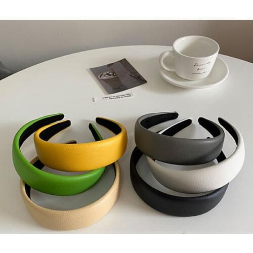 Korean Simple Hairbands Faux Leather Headbands Wide Brim Head Hoop Solid Color PU Leather Hair Hoop Women Bezel Hair Accessories