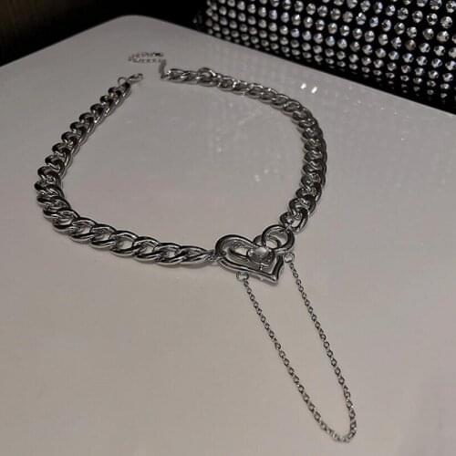 Exknl Punk Cuban Link Thick Chain Choker Necklace Love Rhinestone Minimalist Tassel Chunky Necklaces For Women Hip Hop Jewelry