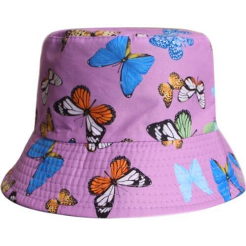 Fashion Butterfly Print Bucket Hats For Women White Panama Summer Reversible Fishing Hat Hip Hop Bucket Cap Female Chapeau Femme
