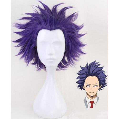 30cm My Hero Academia Baku no Hero Academia Shinsou Hitoshi Purple Fluffy Short Layered Synthetic Hair Cosplay Wig+hairnet