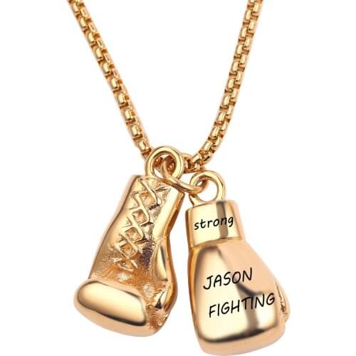 Personalized Custom Boxing Gloves Pendant Necklace Engraved Letters Hip-hop Chain Sport Fitness Accessories