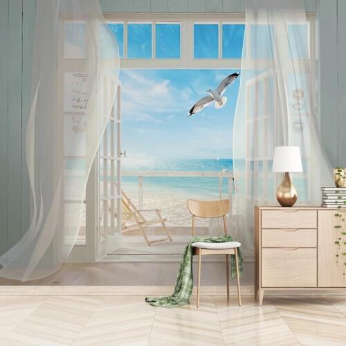 Custom Photo Wallpaper Waterproof Self-adhesive Wall Decals 3D Stereoscopic Window Sea View Background Wall Mural Sticker Paper