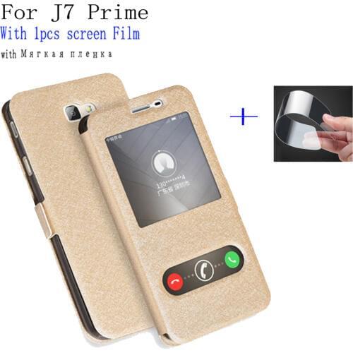 For Samsung galaxy J7 Prime shell Luxury PU Leather View Window Phone Case J 7 Prime cover For Samsung galaxy J7Prime back cover