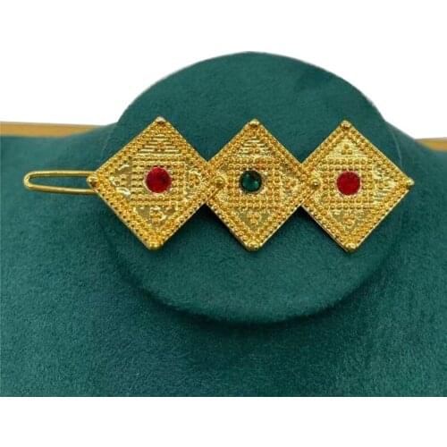 Dubai Pin Hbanasha Hair Sticks Red Green Stone Ethiopian Hairpin Gold Hair Piece from Africa Bridal Jewerly