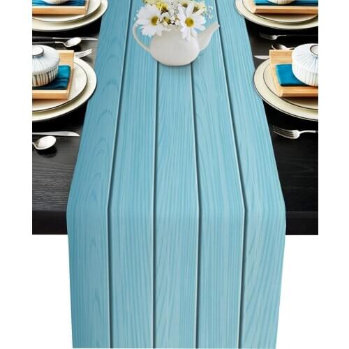 Wood Grain Texture Blue Table Runner Wedding Table Decoration Home Decor Kitchen Table Runners And Placemats