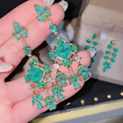 S925 Sterling Silver Vintage Ladies Earring Trend Yellow Gold Earrings Emerald Crystal Tassel Drops Earrings Banquet Fine Jewelr