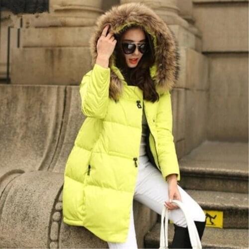 QingWen Winter Jacket Women Mid-Length Plus Size 6XL Coat Korean Fur Collar Hooded Thickened Down Padded Jacket Loose Parkas
