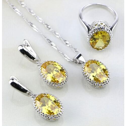 Crown 925 Sterling Silver Jewelry Yellow Orange Rhinestone Jewelry Sets For Women Wedding Earring/Pendant/Necklace/Ring