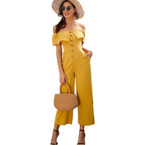 QRWR Summer 2020 Sexy Strapless Jumpsuit Women Strapless Solid Color Jumpsuit Casual With Pockets Ankle Length Women Jumpsuit