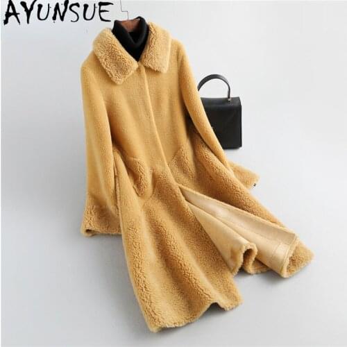 AYUNSUE Winter 100% Real Sheep Shearling Coat Female Autumn 2021 Long Elegant Wool Jacket Women Clothing Jaqueta Feminina Gxy387
