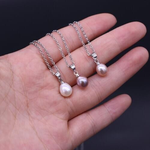 Fashion Womens Pearl Pendant Necklace Jewelry Stainless Steel Chain Chokers Natural Freshwater Pearl Charms Necklaces Gift
