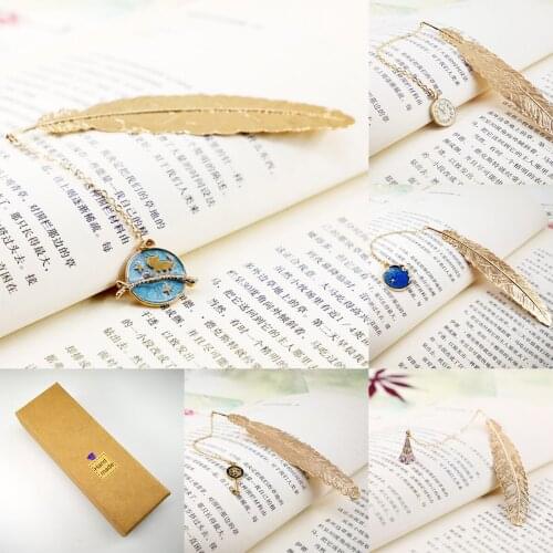 Gold Metal Bookmarks Feather Shaped Brass Book Markers Bookmarks Collection Gift