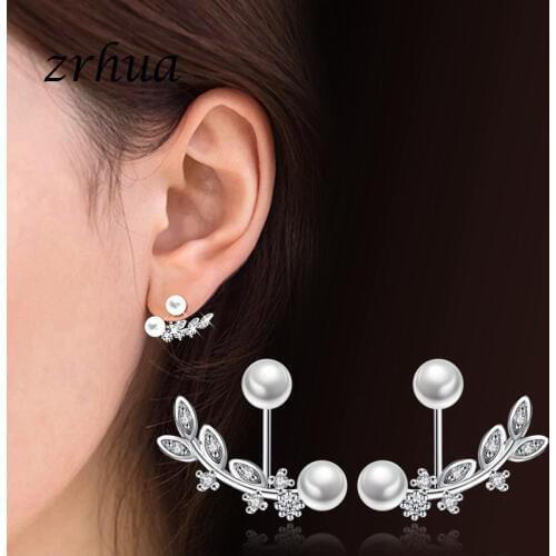 ZRHUA New Fashion Flower Stud Earrings for Women 925 Sterling Silver AAA Zircon Earings Jewelry Gift Accessories Pearl Brincos