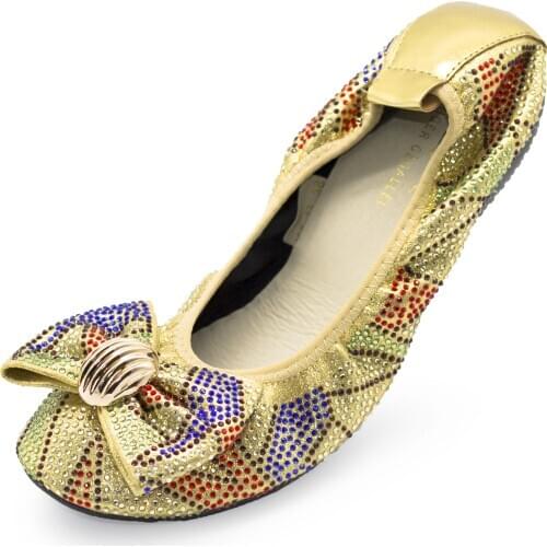 168-13 Cute Bowknot Rhinestone Confort Ballet Flats for Women Ladies Casual Flats African Party Dancing Banana Shoes