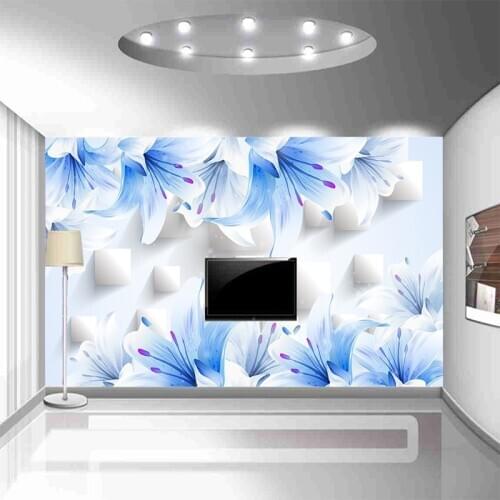 3d stereoscopic large mural bedroom living room TV backdrop wallpaper blue lilies restaurant Custom Size