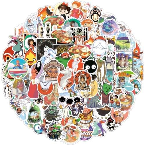 50/100pcs Cute Manga Miyazaki Hayao Stickers Toy for Kids Classic Anime Movie Phone Laptop Luggage Skateboard Decal Sticker
