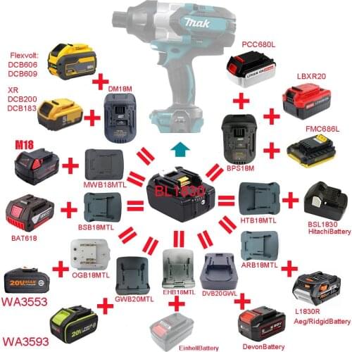 Adapter For Makita 18V Tool For DeWalt Bosch AEG RIDGID DEVON Worx Milwaukee Black Decker Porter-Cable Stanley Li-ion Battery