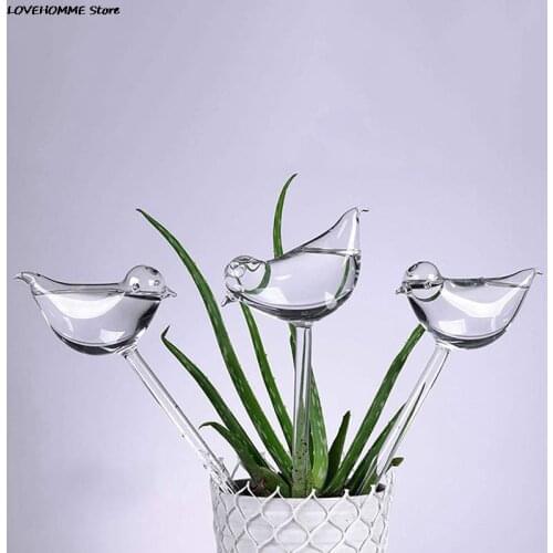 1pcs Automatic Flower Watering Device Plant Waterer Self Watering Globes Bird Shape Hand Blown Clear Aqua Bulbs