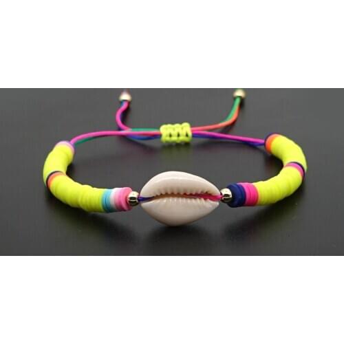 GO2BOHO Seashell Bracelet Polymer Bracelets For Women Shell Yellow Disc Heishi Beads Handmade Pulseras Adjustble Rope Jewelry