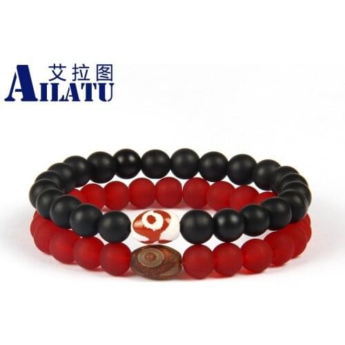 8mm Matte Glass Beads Man-made Dzi Eye Stone Couples Lovers Distance Bracelet Yoga Religious Blessing Jewelry