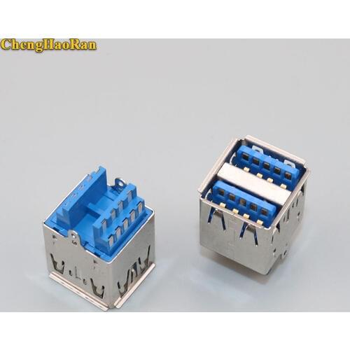 ChengHaoRan 2pcs New Double USB 3.0 Connector USB Socket two-layer USB3.0 female Jack AF type