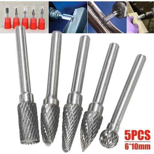 5Pcs 1/4 Inch 6mm Head Tungsten Carbide Rotary Point Burr Milling Cutters Die Grinder Shank Set For Abrasive Tool Milling Cutter