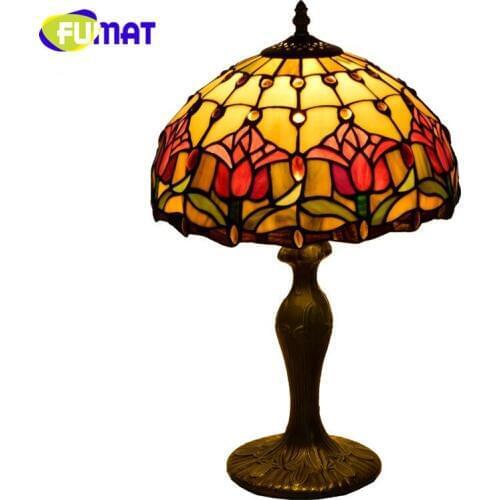 FUMAT American Pastoral Dragonfly Creative Retro Tiffany Stained Glass Living Room Dining Room Bedroom Bedside Rose Table Lamp
