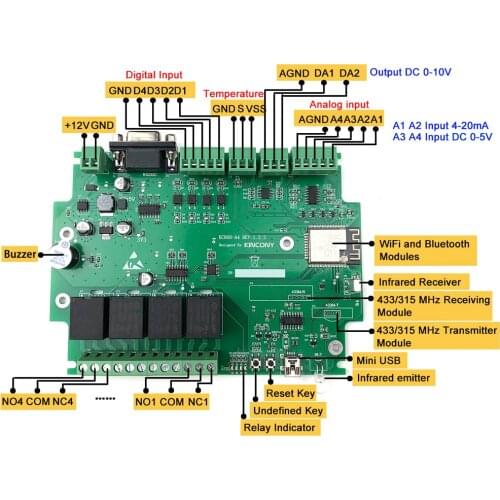 Kincony A4 Smart Home Automation Module Controller WiFi Relay ESP32 Development Board Code By Arduino IR RF Romte Dimmer Switch