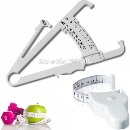 2pc/set combination Fitness Weight Loss Muscle Body Fat Caliper+ Body Mass Measuring Tape Tester body mass tape