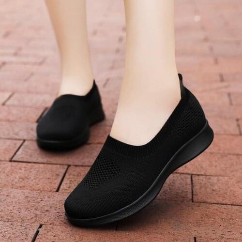 Big Size Summer Low Sneakers Sock Woman Sport Shoes for Women Running Shoes Ladies Sports Tennis for Women Black Knit GME-1847